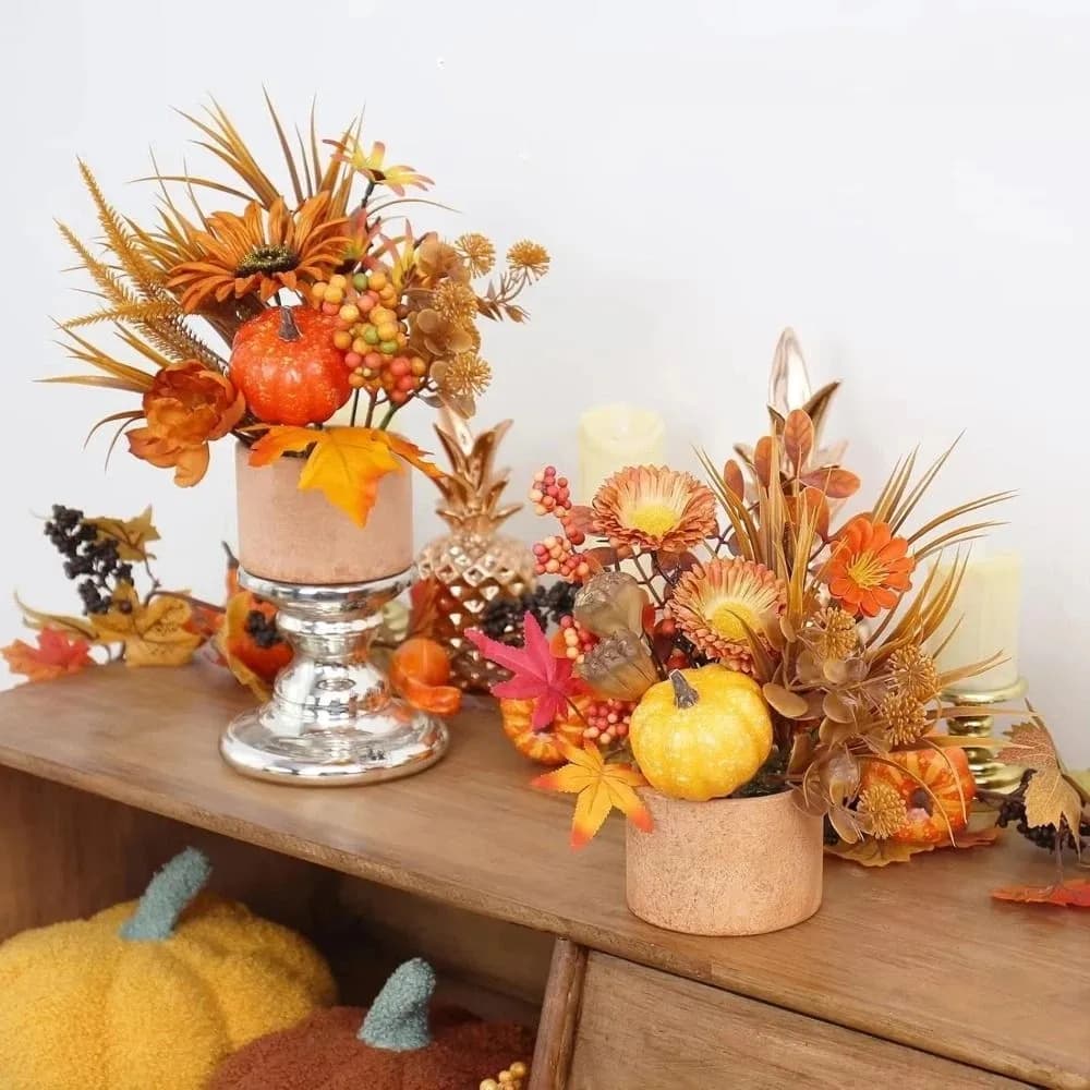 Durable Harvest Festival Pot Ornament Fake Autumn Leaf Plastic Simulation Potted Plant Decoration Flower Art Decorative