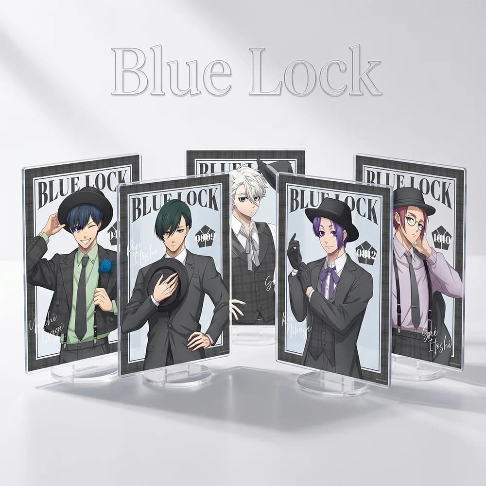Portachiavi in acrilico da 15 cm Anime Blue Lock, stand anime Itoshi Rin Isagi Yoichi, decorazione da tavolo per ufficio, regalo.