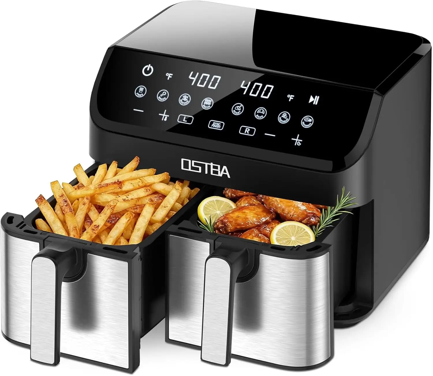 Friggitrice ad Aria Doppia da 9.5QT, 1700W, con 2 Cestelli Indipendenti in Acciaio Inox da 4.25QT, Touchscreen Digitale, Sync Fin