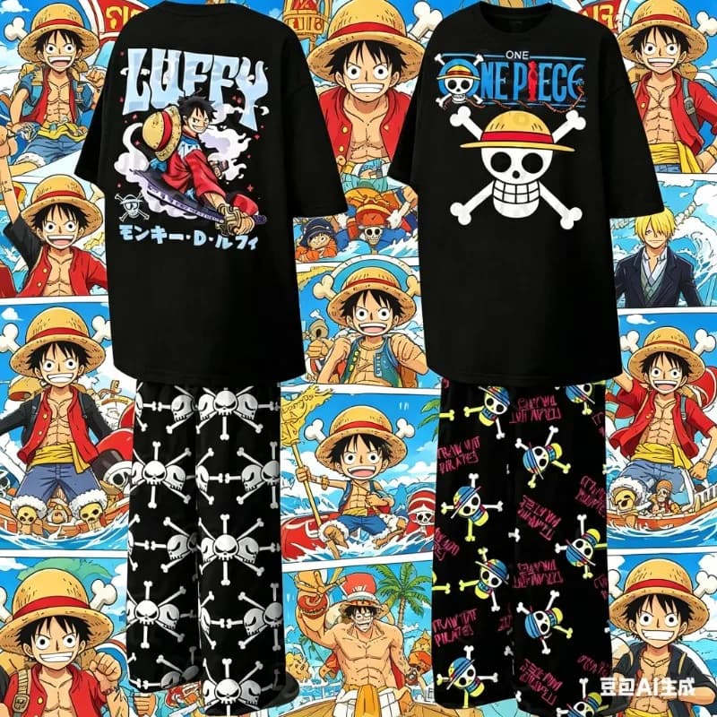 Nuovi Completi Estivi 2026 Anime One Piece: T-shirt e Pantaloni Pigiama Oversize per Adulti/Bambini, Uomo Donna, Set Abbigliamento Casa