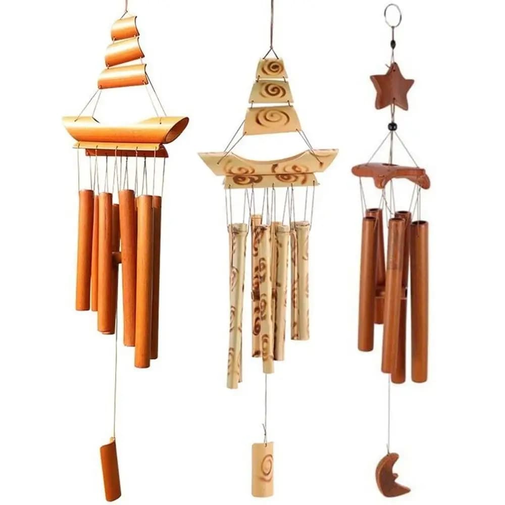 New Bamboo Bamboo Wind Chimes Hanging Ornament Handmade Wall Hanging Windchimes Retro Crafts Gift Wind Chime Indoor Outdoor
