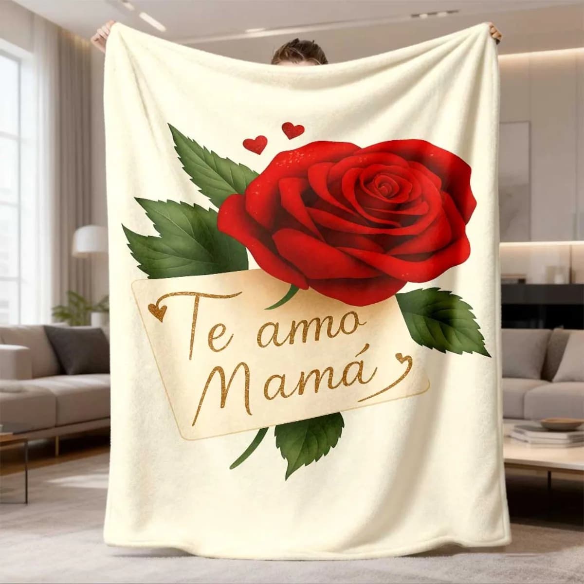 Coperta in Flanella per la Festa della Mamma, Varie Misure, Stampa HD Rosa Rossa, Tea Amo Mama, in Poliestere Morbido e Caldo, per Tutte le Stagioni, per Divano, Viaggio, Regalo