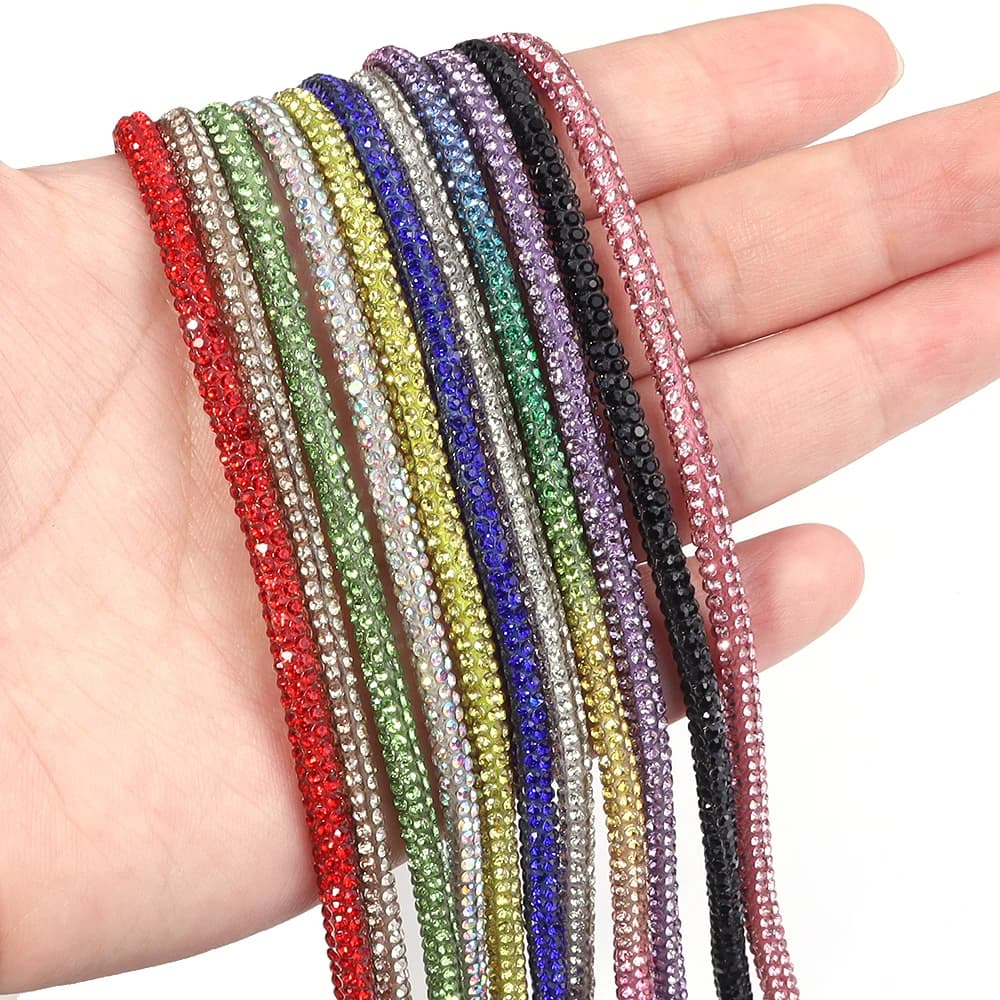 5 metri/rotolo di corda in cristallo di vetro da 4 mm, applicazione termoadesiva in cotone per decorazioni fai da te su vestiti, scarpe, borse e cucito