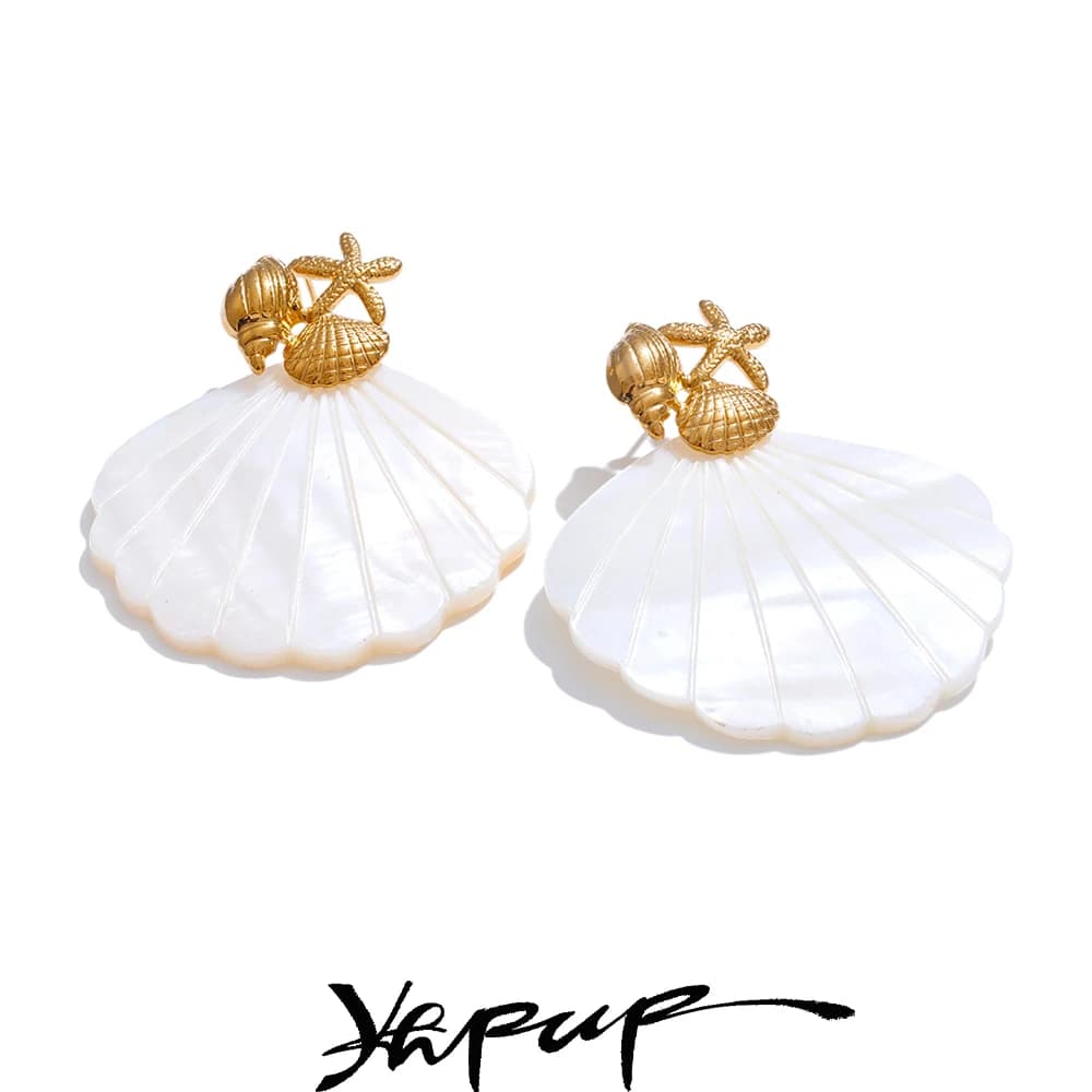 Yhpup Ocean Style Starfish Shell Big Drop Dangle Earrings for Women Stainless Steel Summer Beach Holiday Daily Jewelry 2025