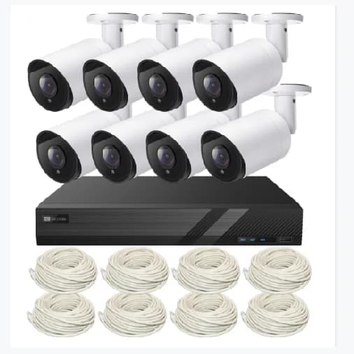 5 MP 8-channel PoE Bullet Security Camera System with 8-piece IP Surveillance Camera, POE NVR POE 8CH 4KH.265+