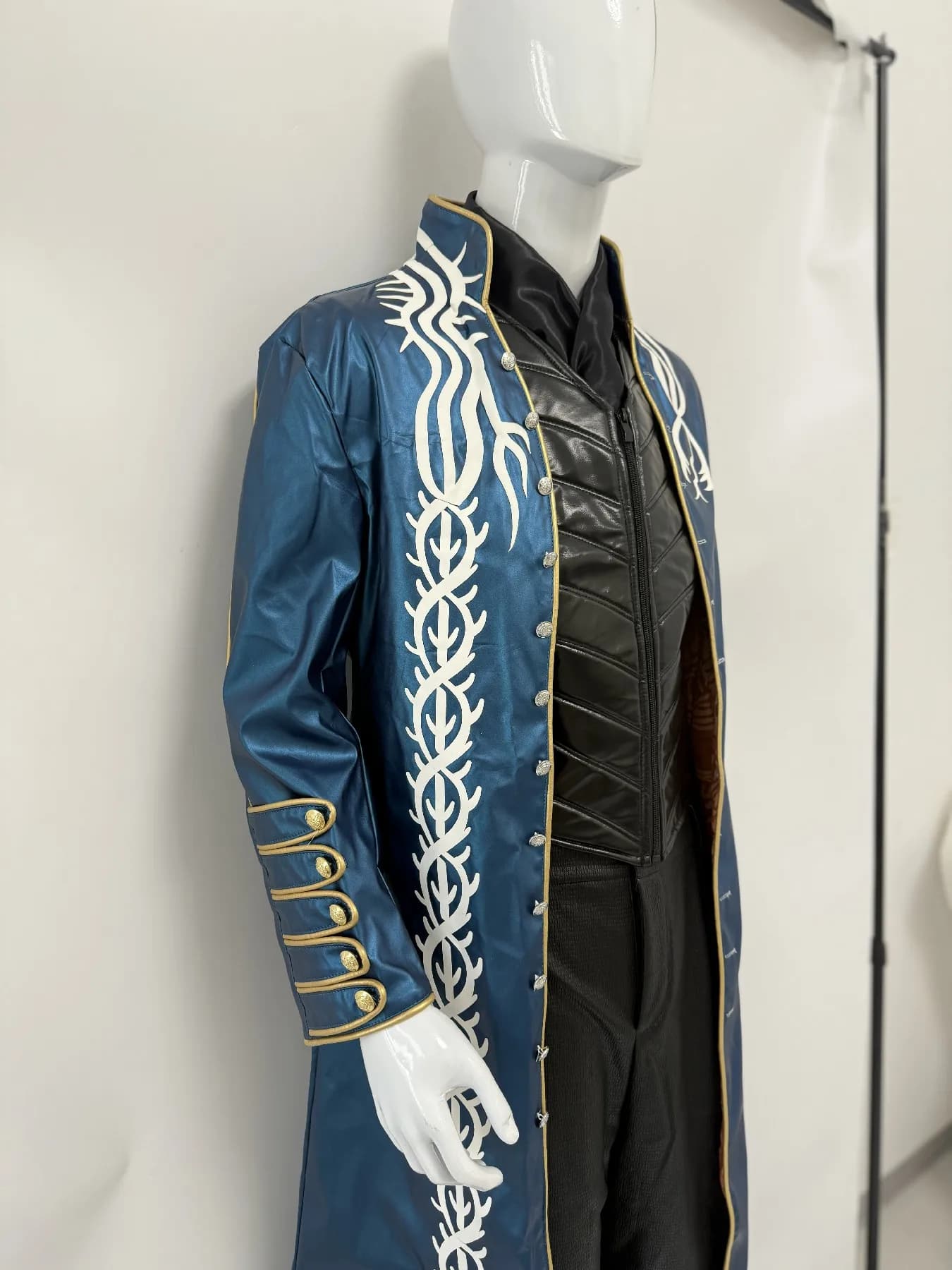 Costume Cosplay DMC 3 Blue Vergil, Giacca in Pelle, Abito per Halloween