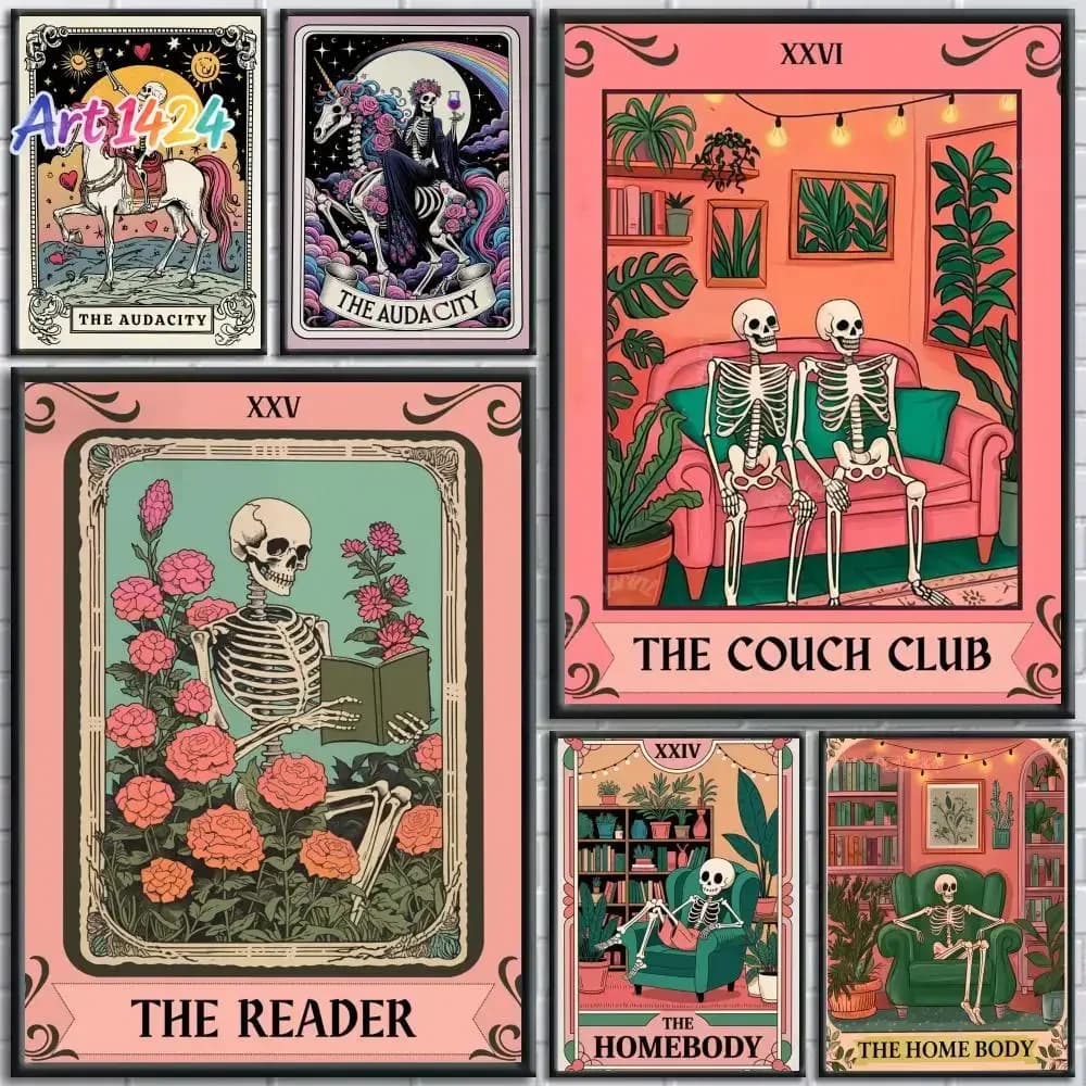 (No frame)Classic Retro Tarot Cards Painting Calligraphy Modern Canvas Poster Wall Art Aesthetic Room Decor for Bedroom Cafe