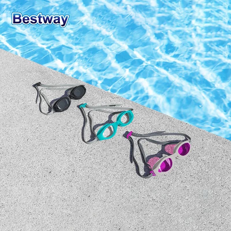 Set of 3 Bestway 21095 swim glasses, UV-resistant swim glasses, adjustable silicone band, transparent anti-fog