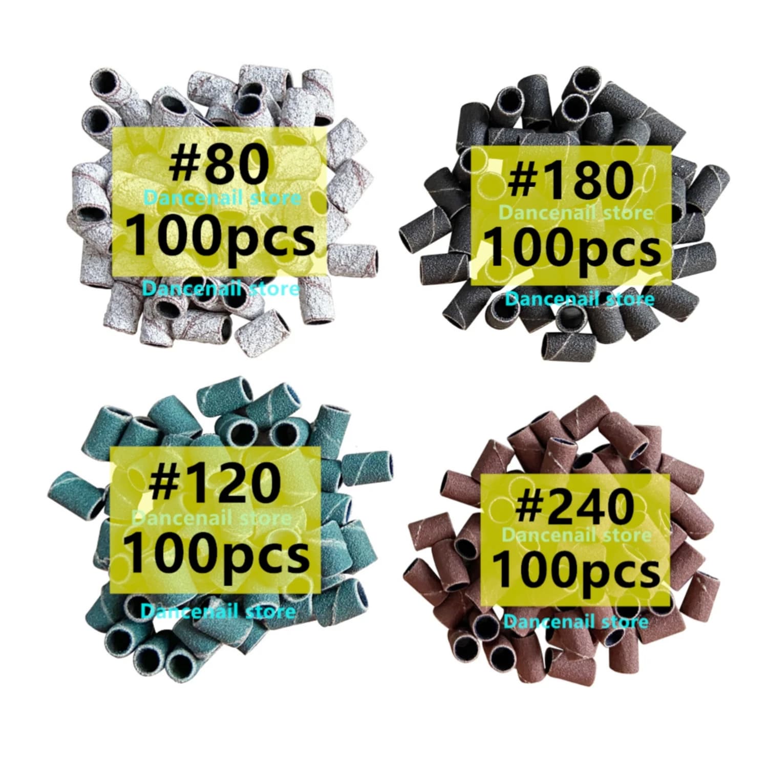 Set di 100/300/400 Bande Abrasive per Trapano per Unghie, Grana 80/120/180/240, Carta Vetrata per Unghie Acriliche, Strumenti per Nail Art Professionali