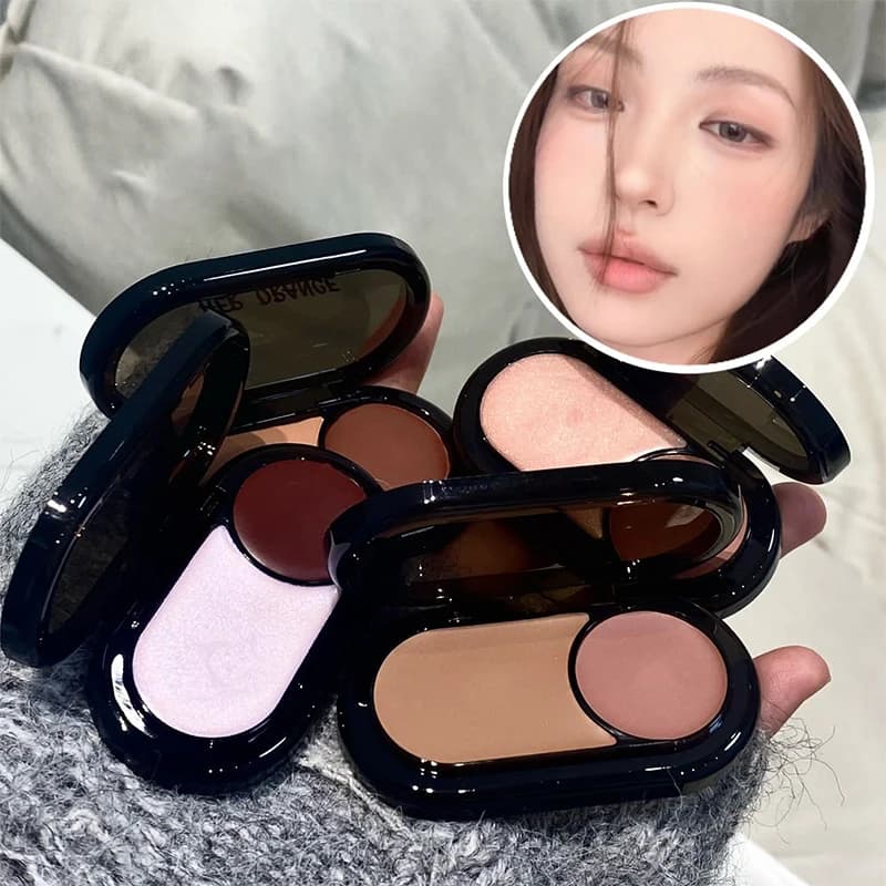 Palette Crema Bicolore Multiuso Opaca e Luminosa per Illuminante, Blush e Contouring per un Trucco Naturale Nude Portatile
