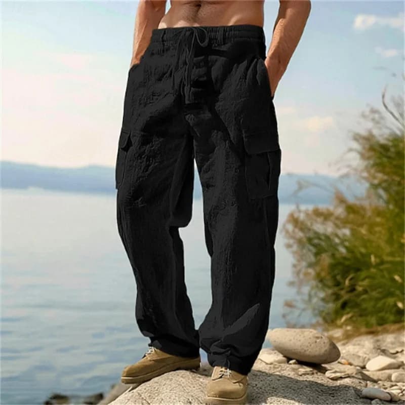 Pantaloni casual da uomo nuovi estivi Pantaloni larghi comodi a gamba dritta Tasche multiple Pantaloni cargo Pantaloni sportivi sottili con coulisse