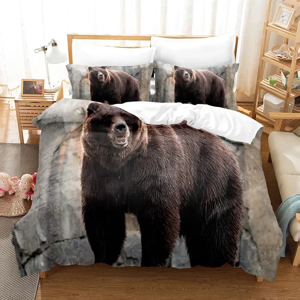 Stampa Copripiumino 2 pezzi Federa Orso Set camera da letto Biancheria da letto 2/3 pezzi Set copripiumino Serie animali Biancheria da letto matrimoniale 100% poliestere