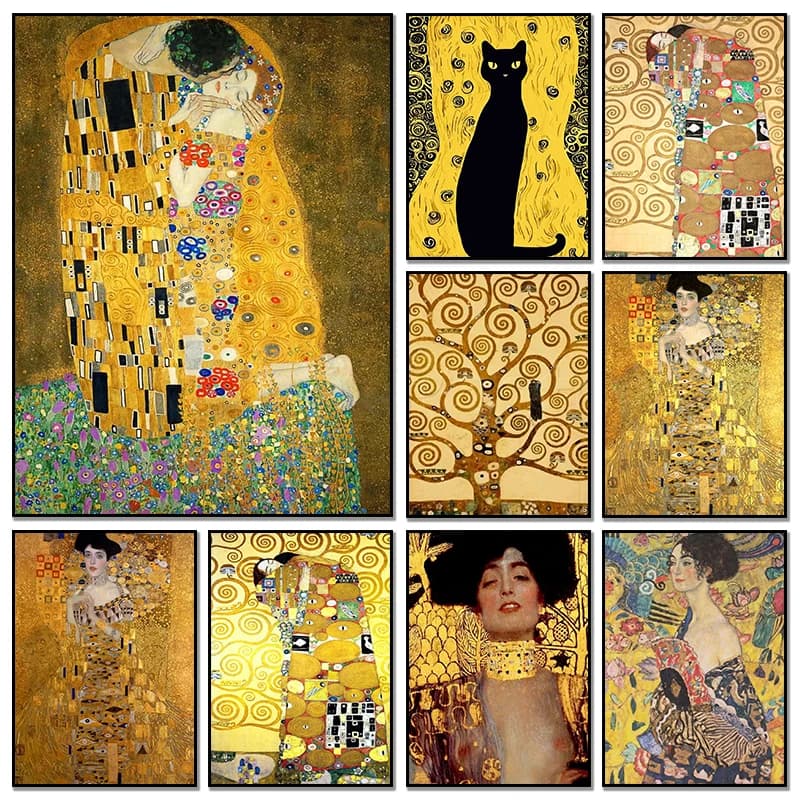 Classico Quadro Astratto di Gustav Klimt: Il Bacio e l'Albero della Vita, Poster, Pittura Diamantata e Stampe, Decorazioni Murali per la Casa, Regalo