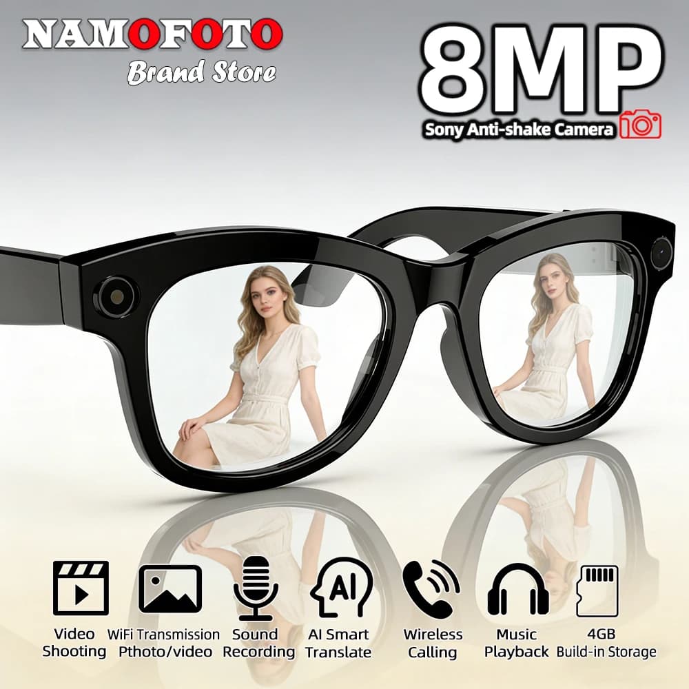 New AI Smart Glasses with 8MP HD Camera, 1080P Video Recording, Real Time Vocal Translation, Musical Reproduction, BT Calls, Sunglasses for Men and Women