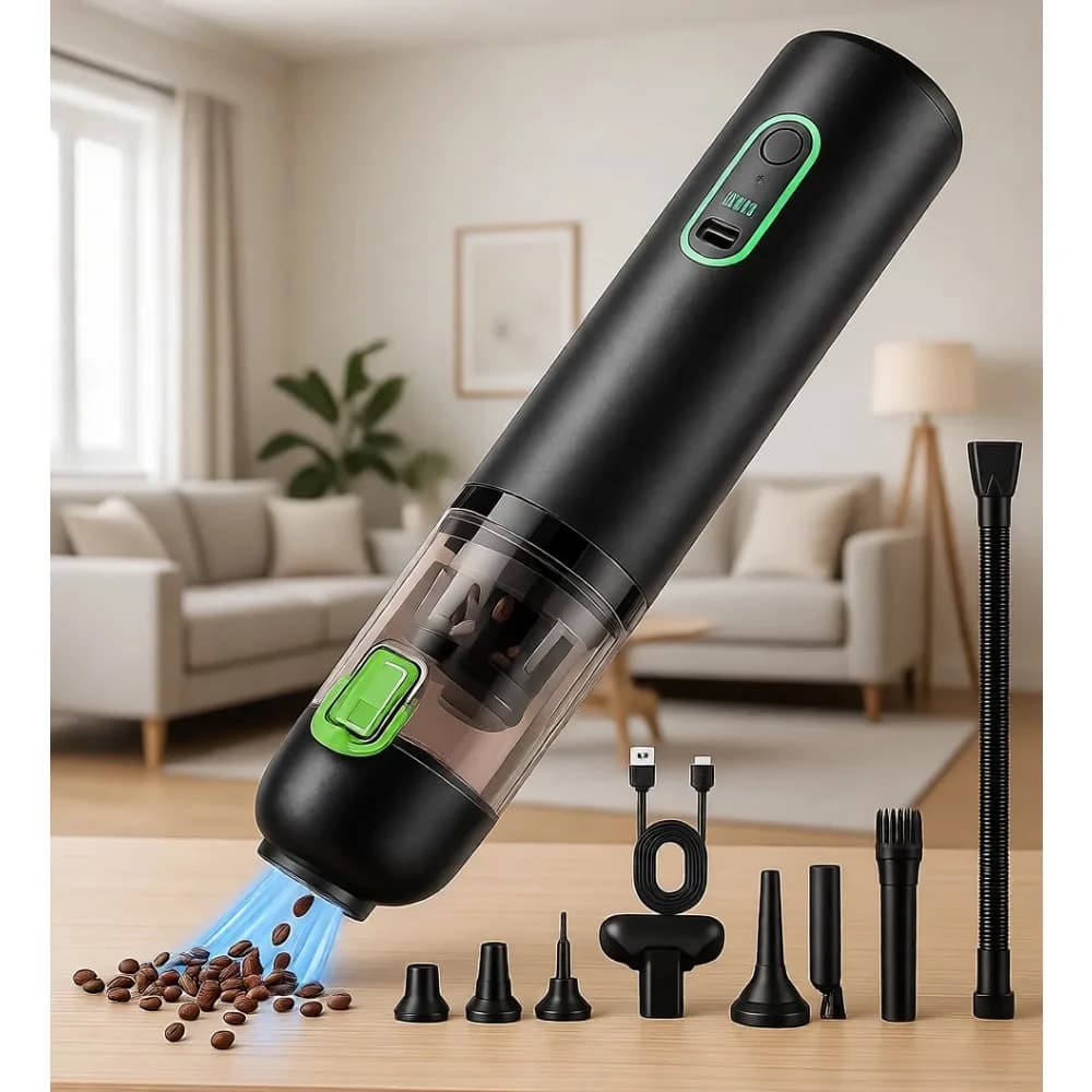 Aspirapolvere Portatile ad Alta Potenza 4 in 1, Mini Senza Fili Ricaricabile 20000pa, 3 Modalità per Auto, Casa, Ufficio, Scrivania, Tastiera