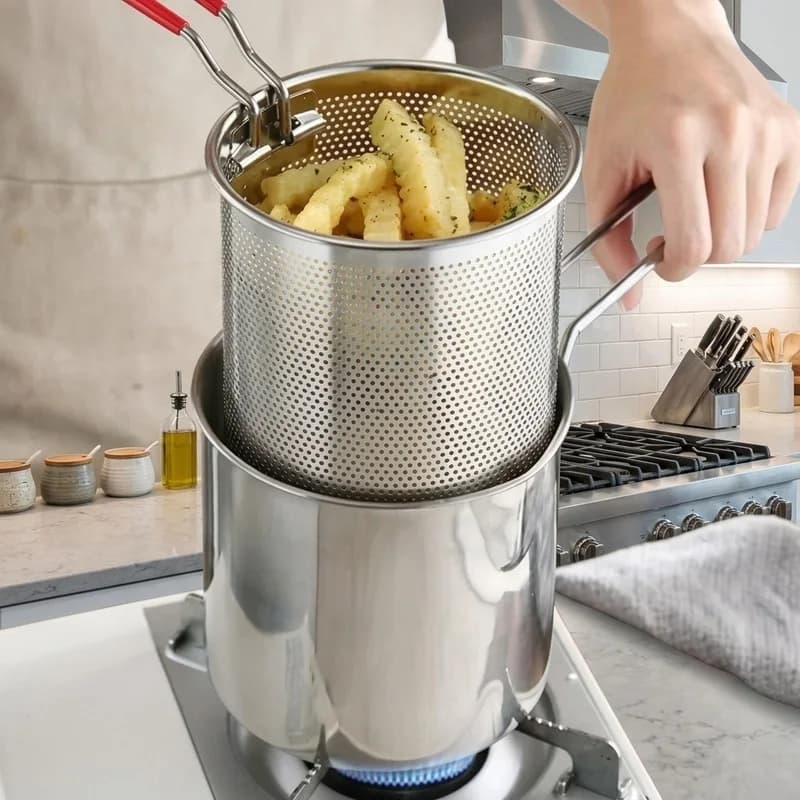 Stainless Steel Fryer Pot with Filter Screen for French Fries Chicken Wings Mini Deep Fryer Oil Strainer Kitchen Cooking Tool