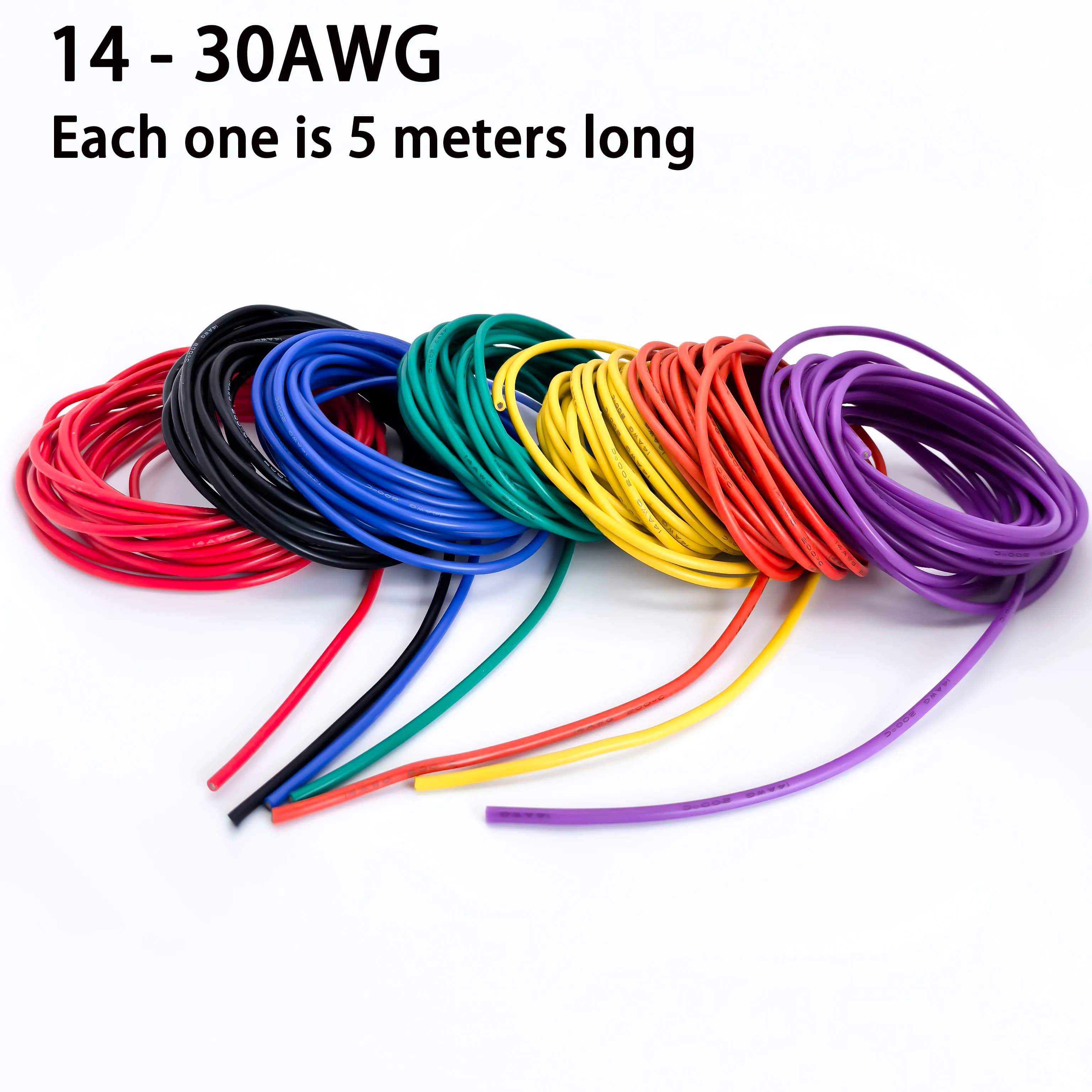 Cavo elettrico in silicone 14/16/18/20/22/24/26/28/30 AWG 5 metri/16,5 piedi - Filo morbido e flessibile in rame stagnato resistente alle alte temperature