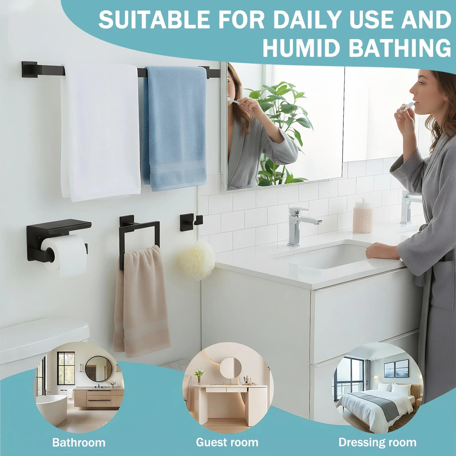 Set di 20 accessori per il bagno in acciaio inossidabile, set di accessori per il bagno, portasciugamani/portarotolo di carta igienica/anello per asciugamani/gancio