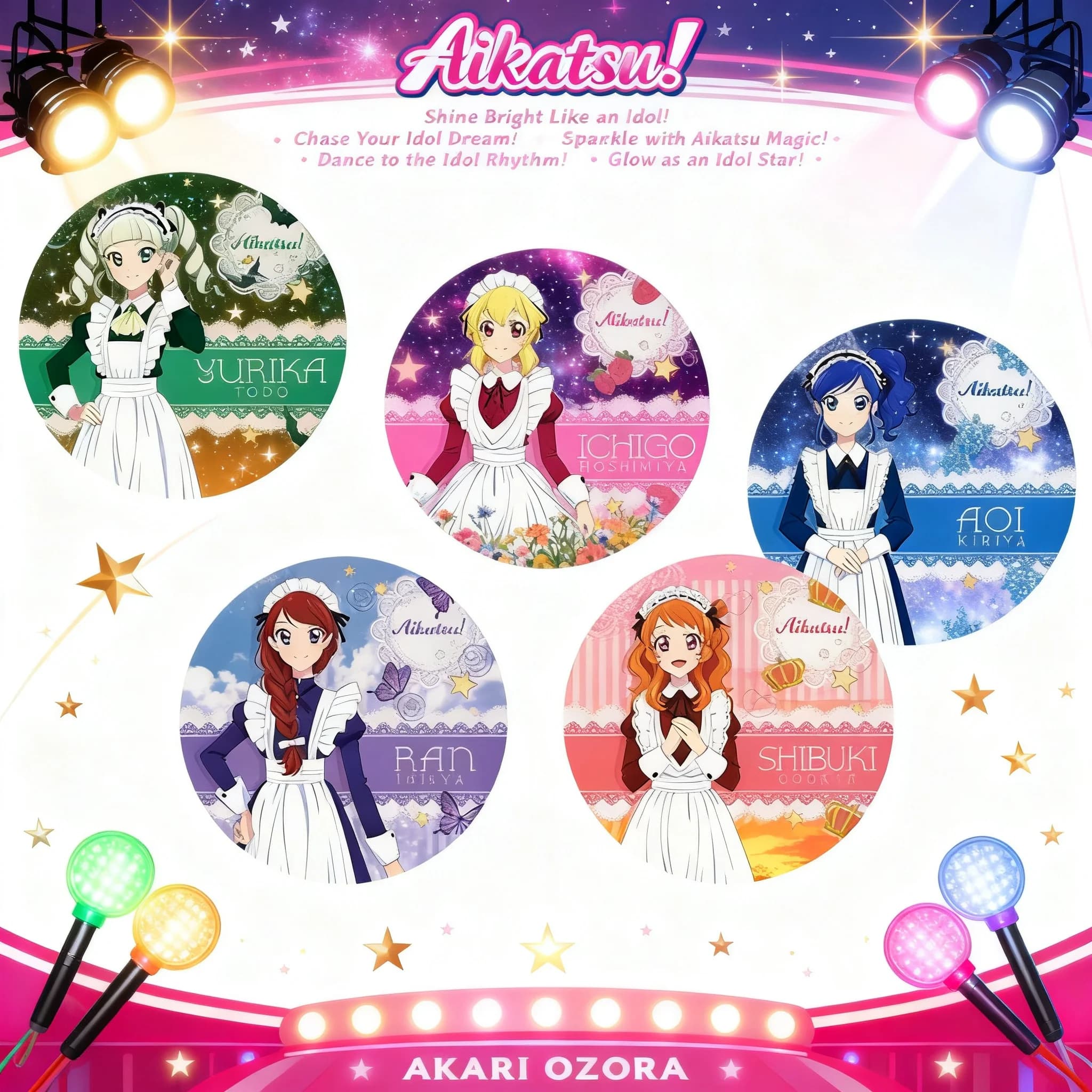 Merchandise Anime Idol: Badge in Latta di Yurika Todo, Sora Akari, Misaki Hibiki - Accessorio da Collezione per Fan