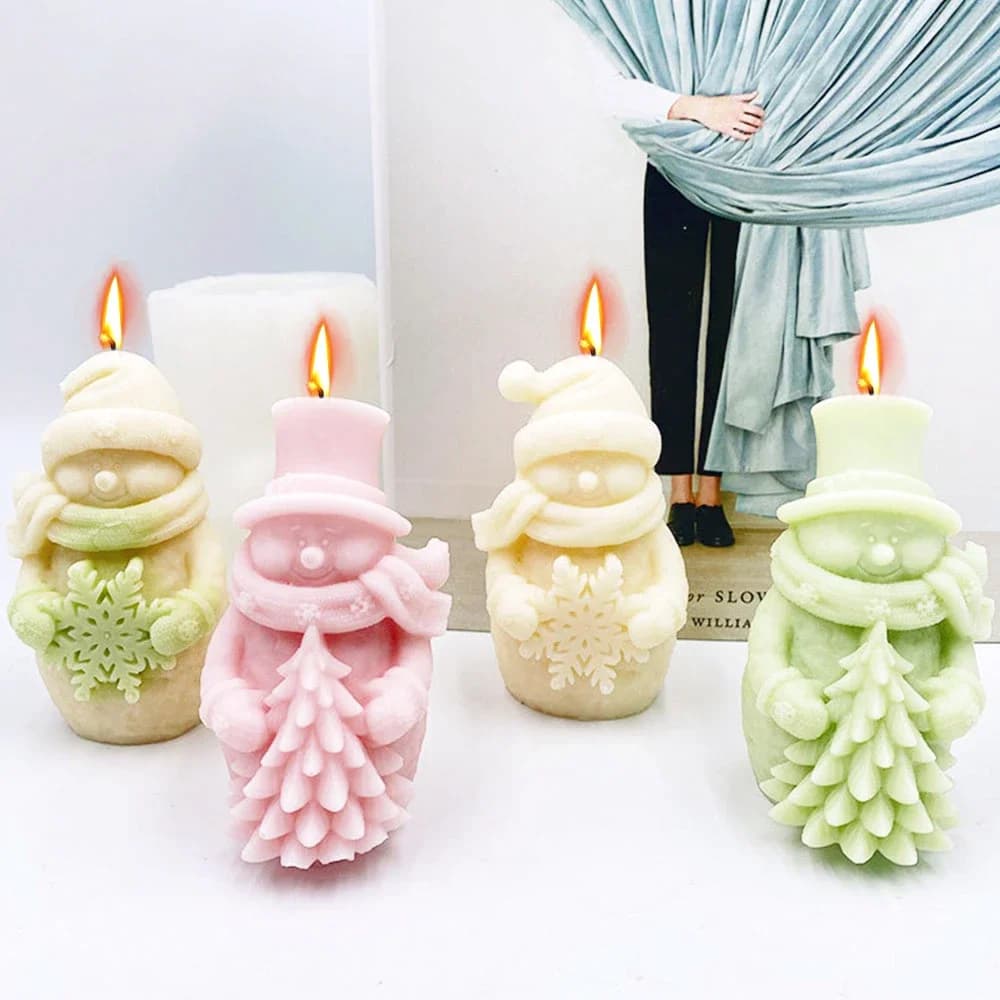 Creative Hat Scarf Snowman Candle Silicone Mold Hold Snowflake Christmas Tree Plaster Soap Resin Mould Chocolate Cake Decor Gift