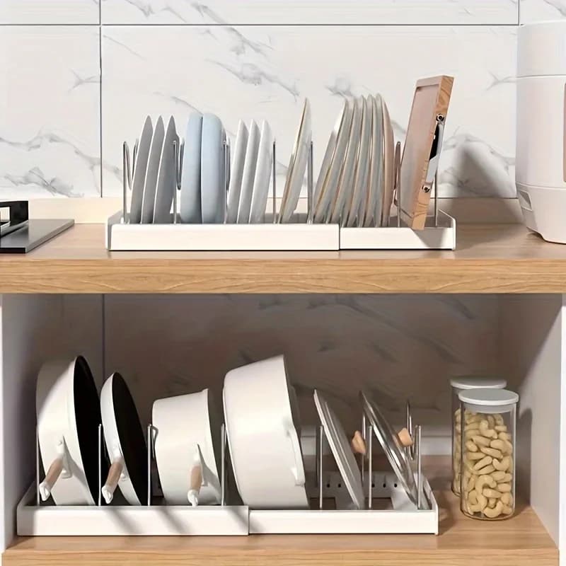 Organizzatore Espandibile per Pentole con 7 Scomparti Regolabili, Porta Utensili da Cucina e Coperchi