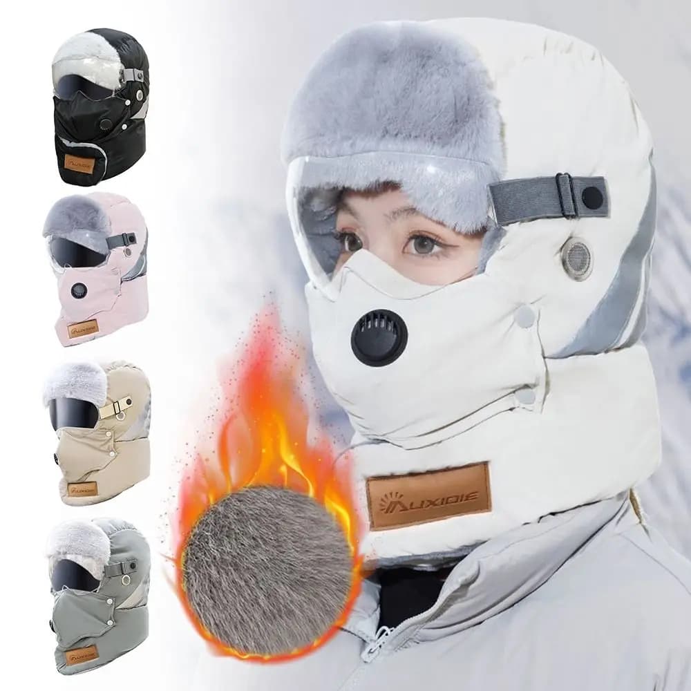 Cappello bomber alla moda Cappello colbacco russo antivento addensato con occhiali Mantieni caldo il berretto da sci invernale per gli sport all'aria aperta