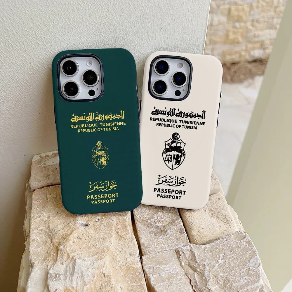 Tunisia Custodia per Passaporto per iPhone 17 16 15 14 13 12 11 X XS XR XSMAX 7 8 Air Pro Max Plus Cover posteriore di lusso a doppio strato