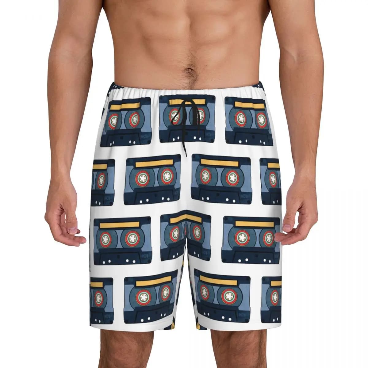 Custom Blue Retro Cassette Tape Short Pajama Pants Men Sleepwear Sleep Lounge Bottom Shorts Sleeping Pants