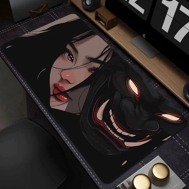 Tappetino per mouse per giocatori Oni Devil Mask Tappetino per mouse in gomma Anime Girls Tappetino per mouse da gioco grande Tappetino per tastiera con stampa HD Tappetino da scrivania antiscivolo