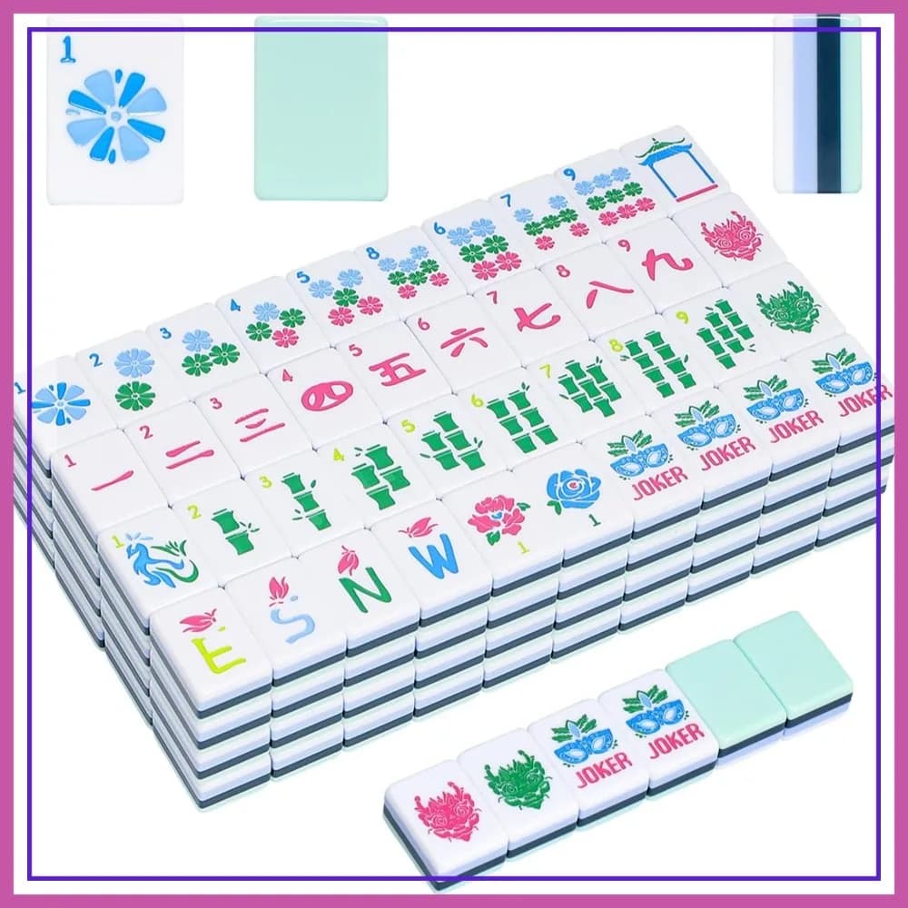Set di 160 Tessere Mahjong in Acrilico a 4 Strati Incise con Borsa e Accessori