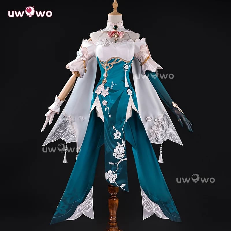 UWOWO Collab Series: Cosplay Qipao Costume with Scritta Rail Plumblossom Game Honkai: Star Ruan Mei, XS-2XL Sizes, Halloween Costume