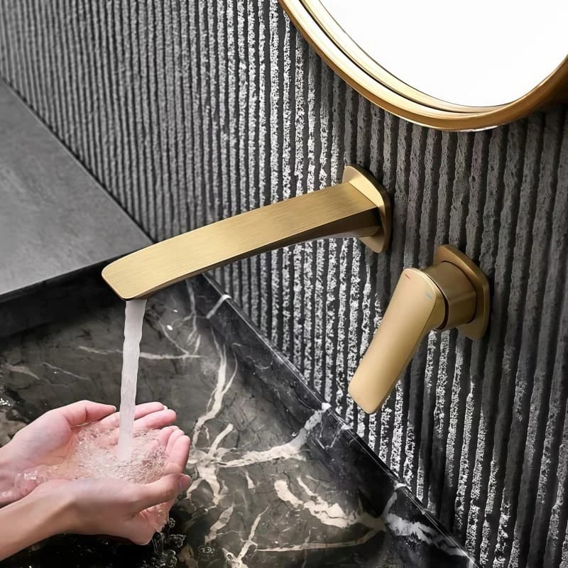 Golden Bath Faucet with Integrated Cartridge, Washer Mixer, Gourmet Faucet for Lavandino, Hot Water Mixer and Cold Brass