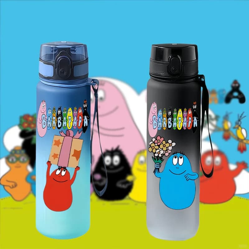 Barbapapa Flip‑Top Water Bottle, Gradient Portable Sports Cup with Lanyard, Leakproof Travel Drink Mug Cute Cartoon Gift