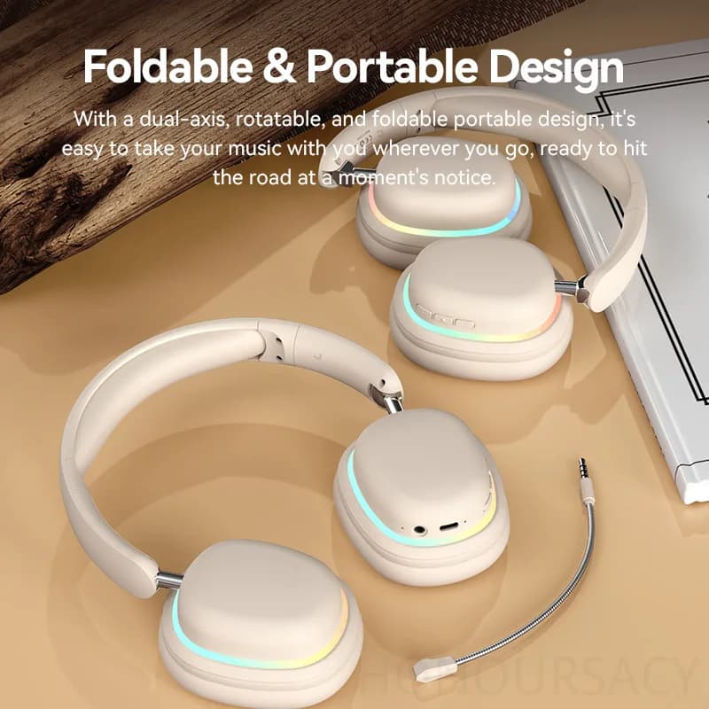 HIFI Stereo Wireless Bluetooth Gaming Earphones Smart Noise Cancelling Headsets RGB Lights Head Mounted Auriculares with MIC
