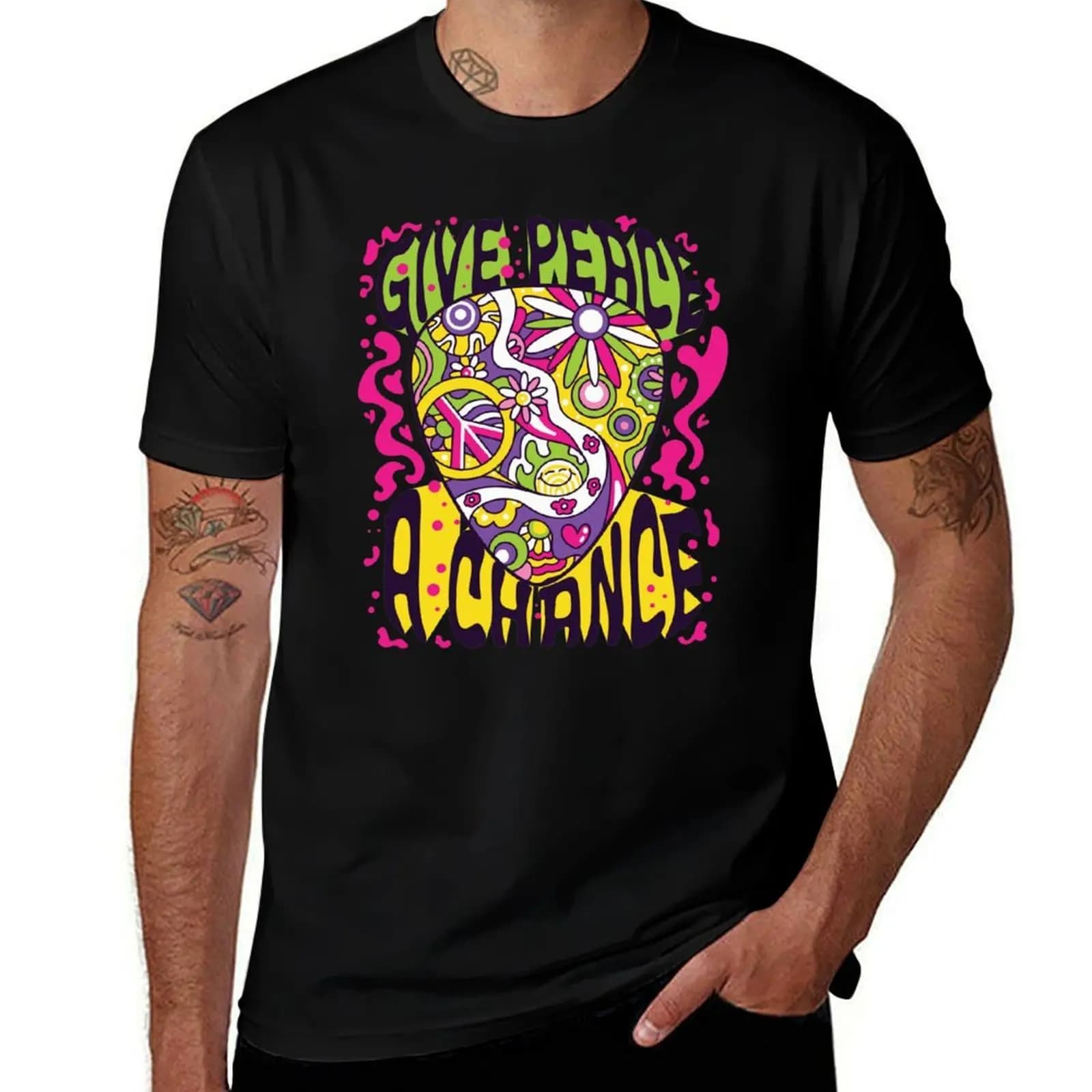Give Peace A Chance - T-shirt con plettro per chitarra, top a maniche corte per uso quotidiano casual