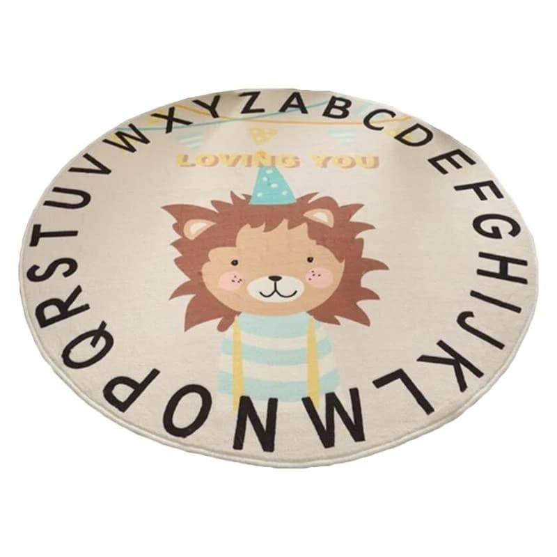 Y4UD Cartoon Animal Print Baby for Play Mat Crawling Carpet Kids Room Floor Rug Round Game Pad Playmat Children Bedroom Nursery
