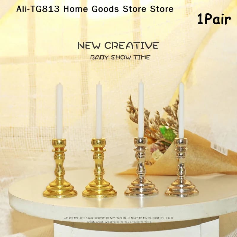 [TG813] 1 Paio di Portacandele in Miniatura 1:12 per Casa delle Bambole, Modello di Candelabro, Decorazione per Casa, Accessori per Casa delle Bambole