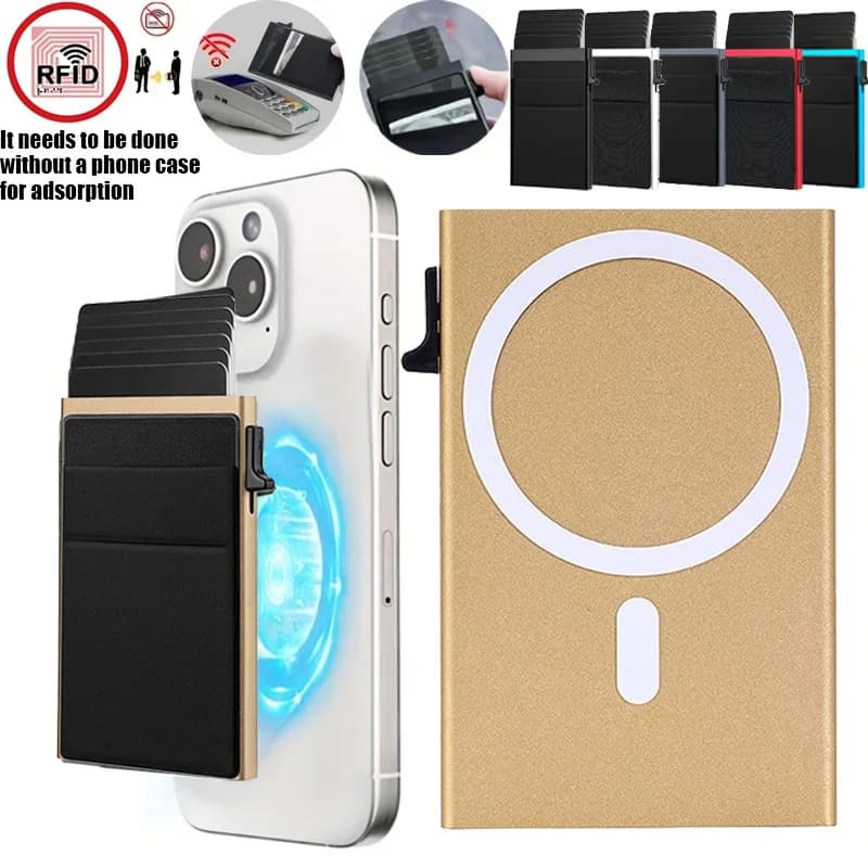 Portacarte Pop-Up con Blocco RFID - Portafoglio Magnetico in Lega di Alluminio con Design a Pressione, Compatibile con Smartphone, per Uomini e Donne