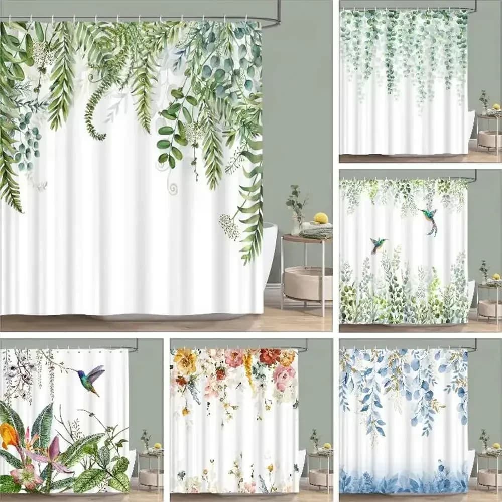 Tenda da doccia verde salvia Pianta botanica Foglia di eucalipto Acquerello Foglie verdi Tende da bagno floreali Decorazioni per il bagno in tessuto