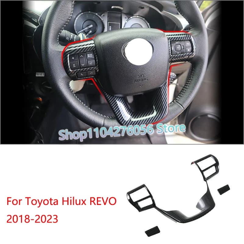 For Toyota Fortuner Hilux Revo 2018 2020 2021 2022 2023 ABS Carbon Fiber Steering Wheel Trim Plastic Accessories