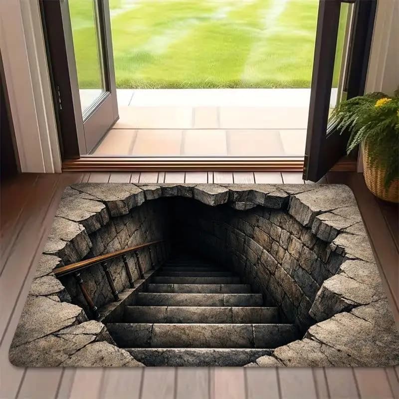 3D Stone Hole Illusion Door Mat Halloween Party Decoration Ultra Thin Water Absorbent Non Slip Floor Mat Easy Clean Bathroom Rug
