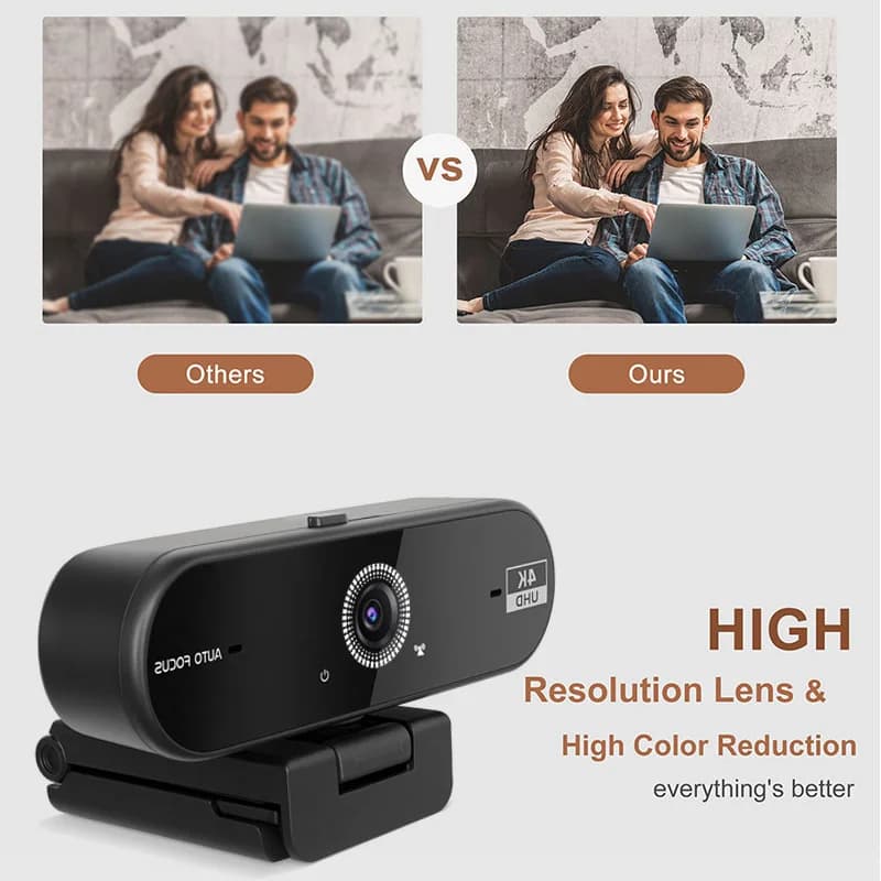 Webcam 4K with Cover Privacy Autofocus Camera with Microphone 2K Streaming for PC Laptop