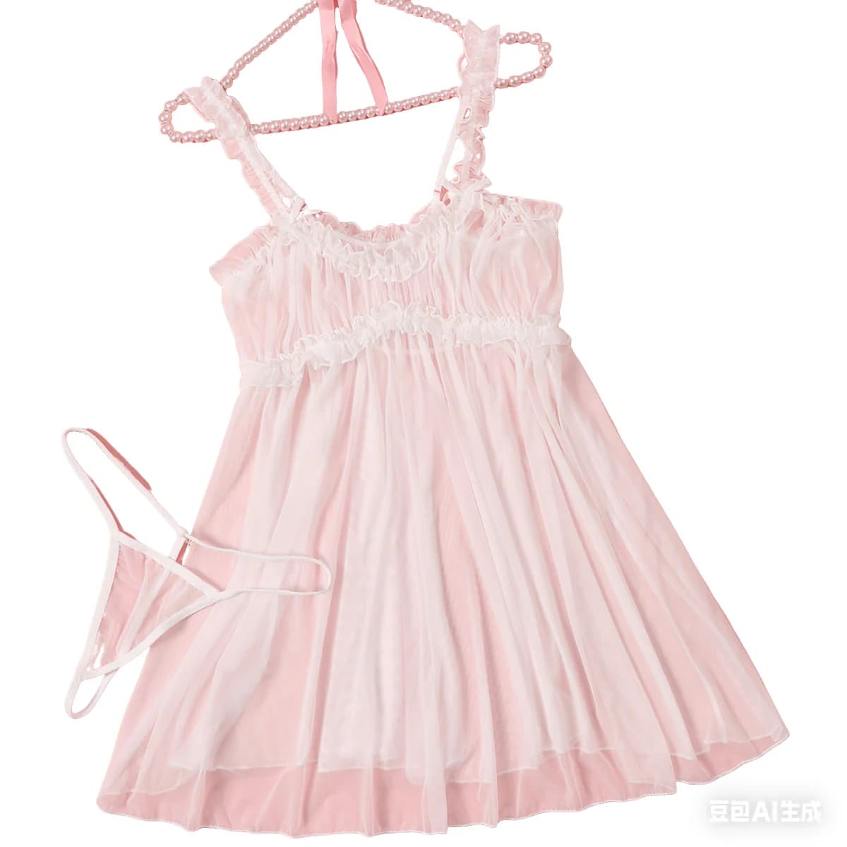 Nuovo Set pigiama Babydoll camicia da notte al ginocchio Sling Top in pizzo trasparente e indumenti da notte perizoma Lingerie Sexy per le donne Solid