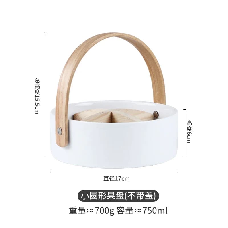 Ceramic Plate Fruit with Wooden Lid Dried Snack Plates Salad Bowl Snacks Platter Candy Box Decorative Dishes HQ282