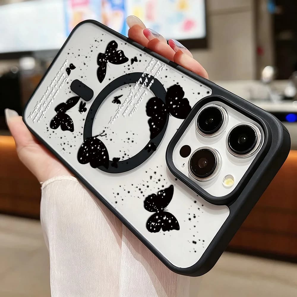 Leopard Print Black Transparent Phone Case For iPhone 16 17 15 13 14 11 12 Pro Max Air Acrylic Shockproof Funda Cover Magnetic
