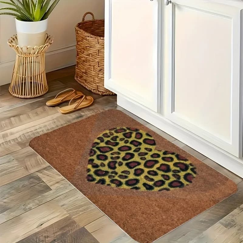 1PC Leopard Heartbeat Kitchen Mat Anti-slip Mat Pop Design Bathtub Bathroom Mat House Mat Laundry andcore