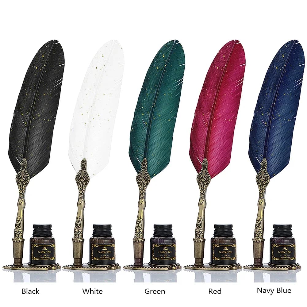 1 Set Practical Classic Texture Practical Calligraphy Feather Dip Pen Quill Fountain Writing Portable Wedding Gifts