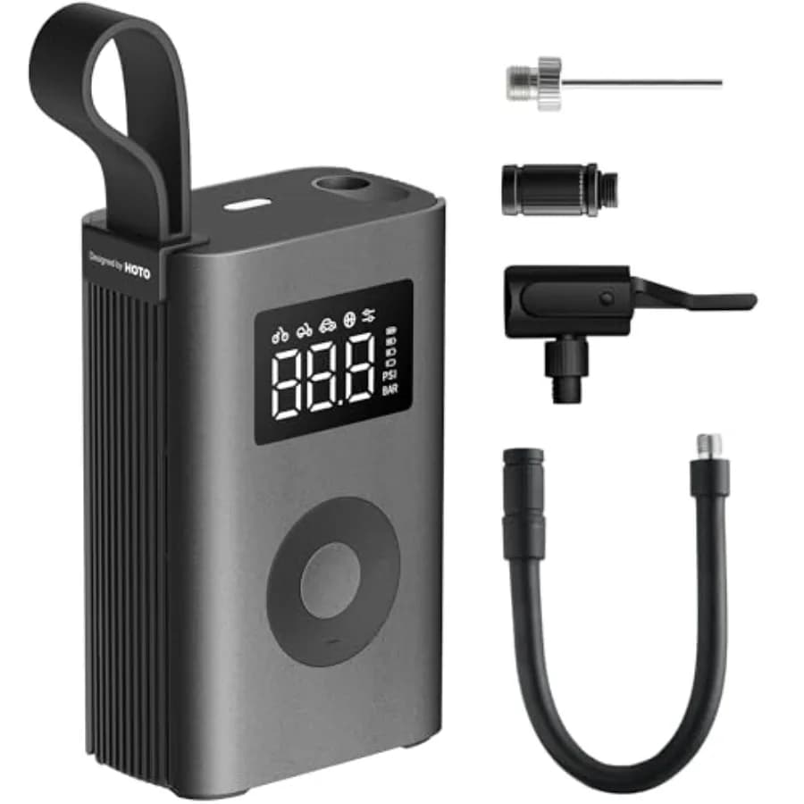 Compressore d'Aria Portatile ADV con Manometro Digitale 150PSI, Pompa Elettrica per Pneumatici con 2 Batterie da 2000 mAh