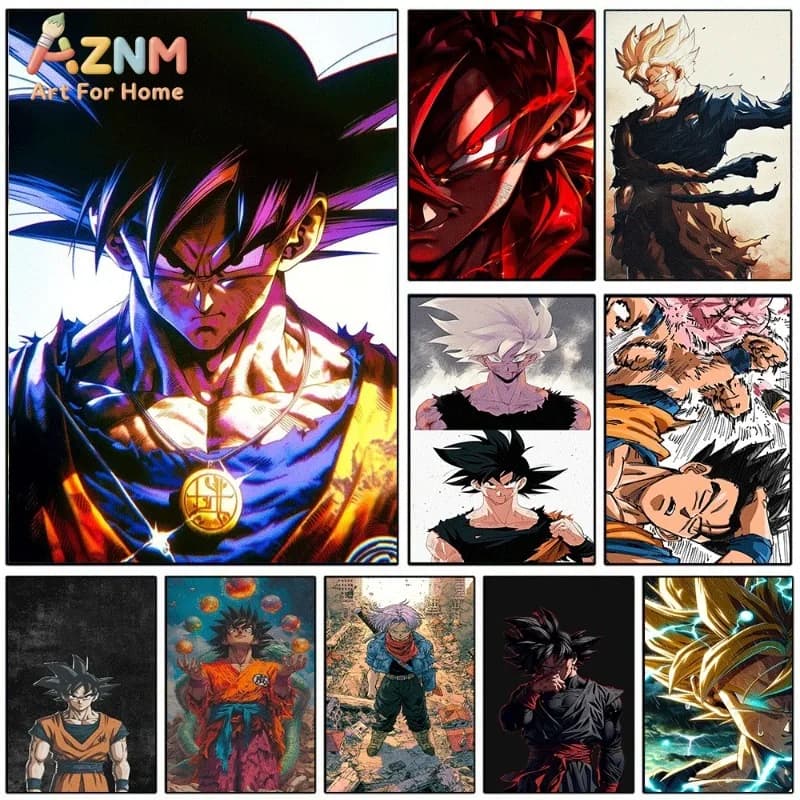Dragon Ball Goku Purple Aura Canvas Wall Art Anime Super Saiyan Print Collage For Teen Boys Bedroom Gaming Dorm Wall Unframed