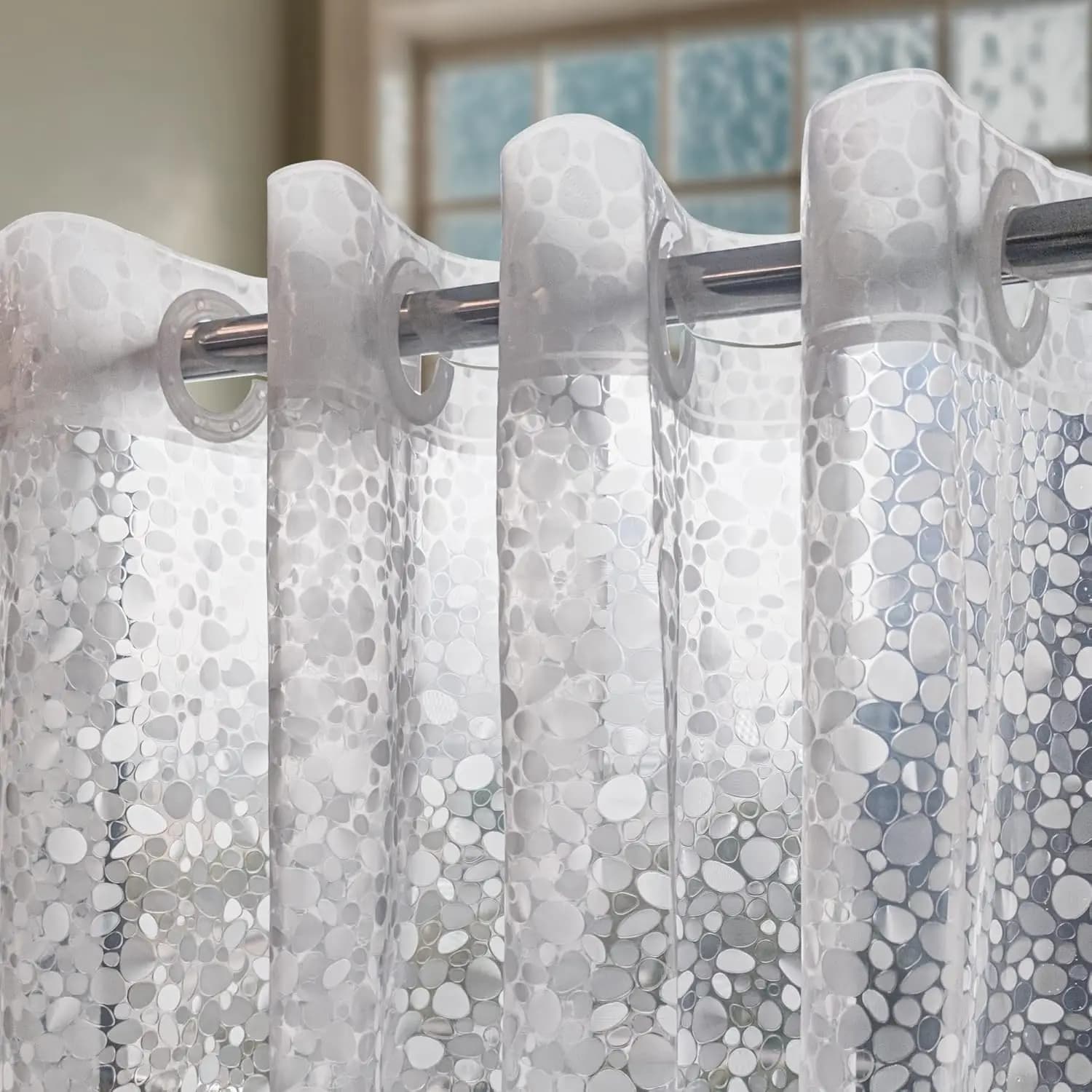 No Hook Shower Curtain 8G Heavy Duty Cobblestone Bathroom Shower Curtain No Hooks Required Waterproof Plastic & PVC Free